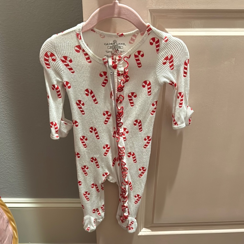 Caden Lane White and Red Candy Cane Kids One Piece
